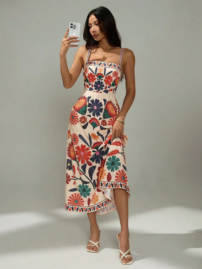 Vestido Casual de Veraneio Floral com Cintura Franzida