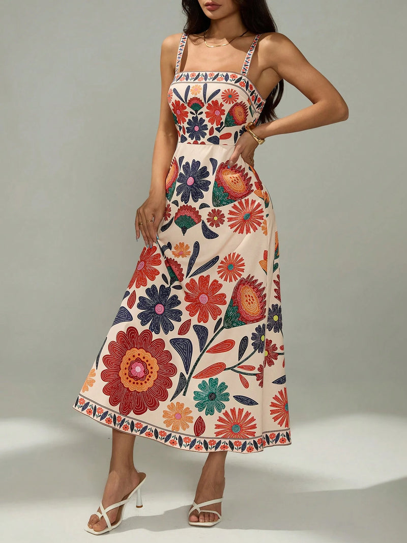 Vestido Casual de Veraneio Floral com Cintura Franzida
