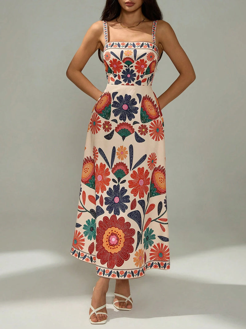 Vestido Casual de Veraneio Floral com Cintura Franzida