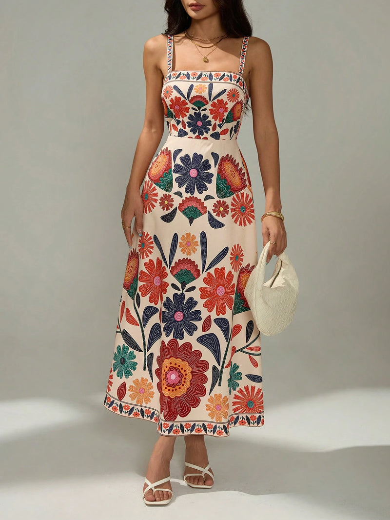 Vestido Casual de Veraneio Floral com Cintura Franzida