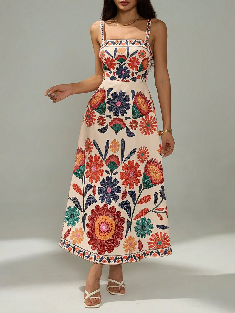 Vestido Casual de Veraneio Floral com Cintura Franzida
