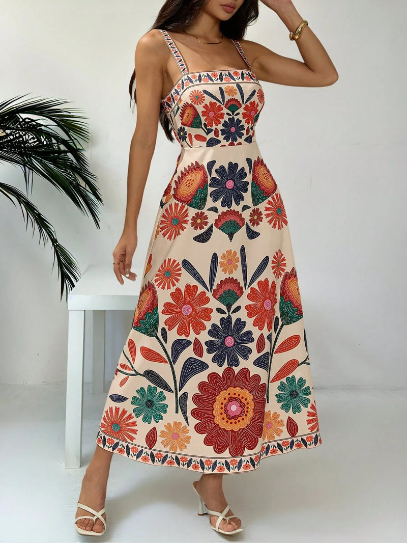 Vestido Casual de Veraneio Floral com Cintura Franzida