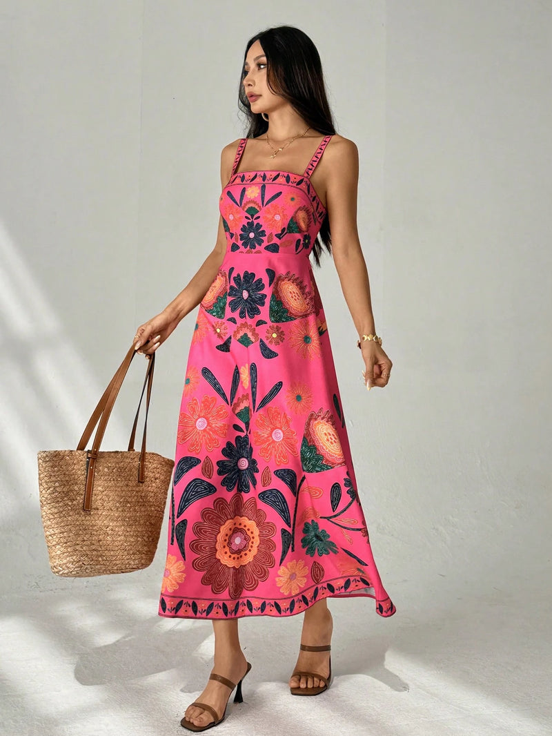 Vestido Casual de Veraneio Floral com Cintura Franzida