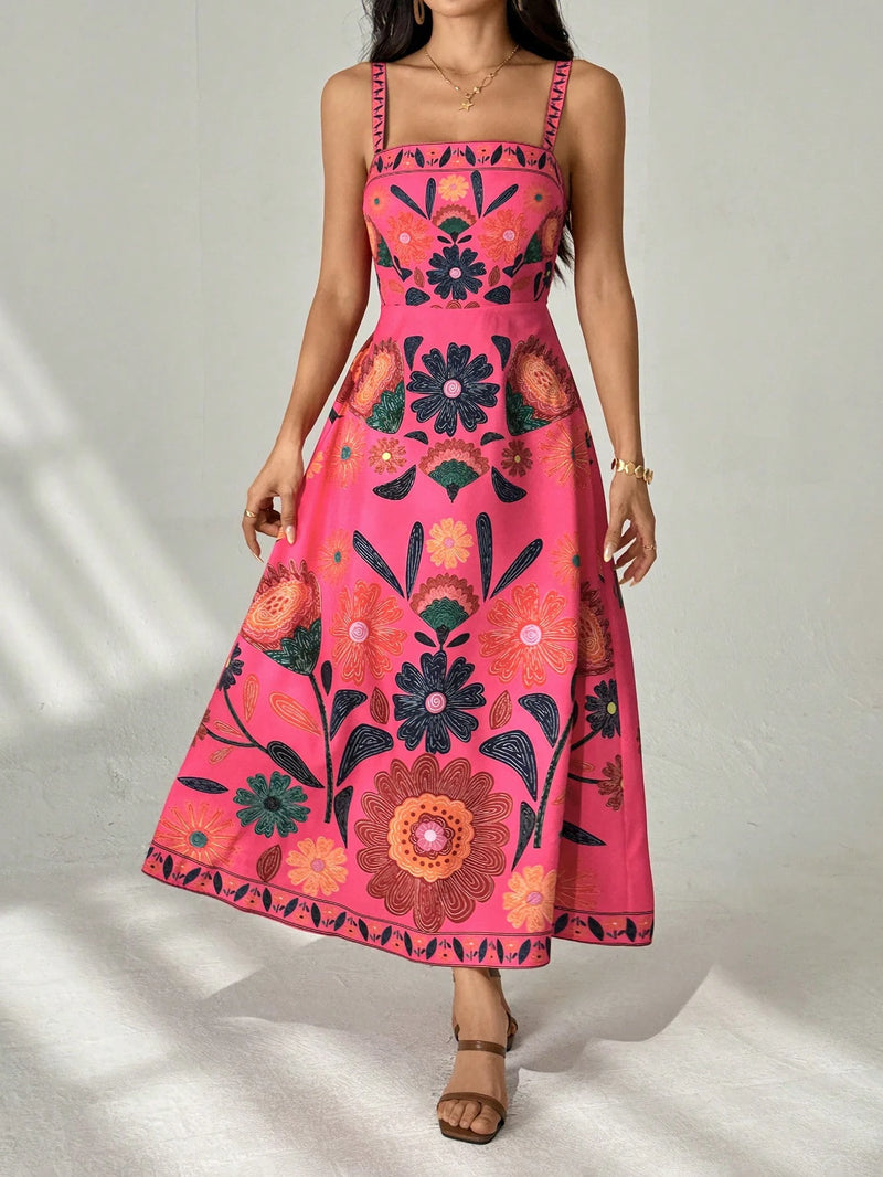 Vestido Casual de Veraneio Floral com Cintura Franzida