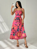 Vestido Casual de Veraneio Floral com Cintura Franzida