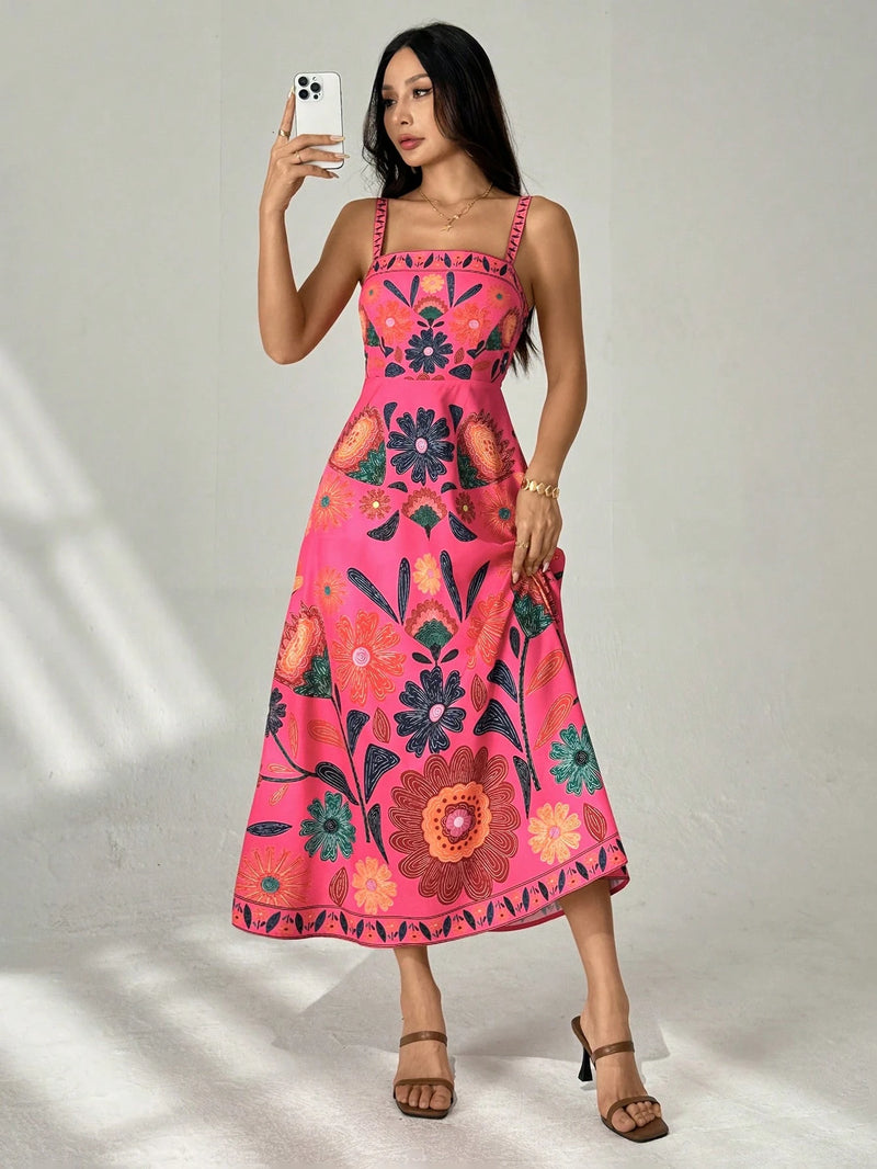 Vestido Casual de Veraneio Floral com Cintura Franzida
