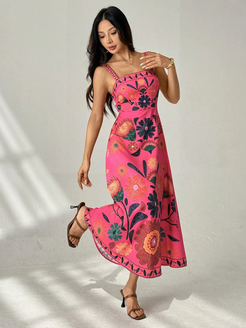 Vestido Casual de Veraneio Floral com Cintura Franzida