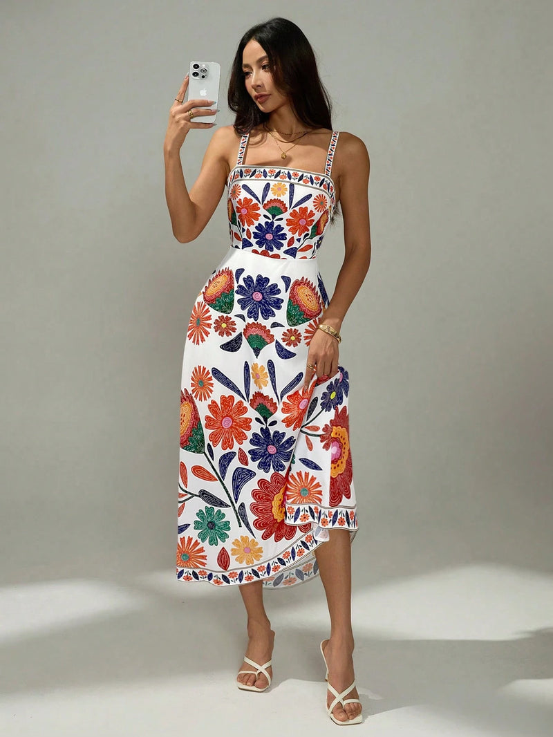 Vestido Casual de Veraneio Floral com Cintura Franzida