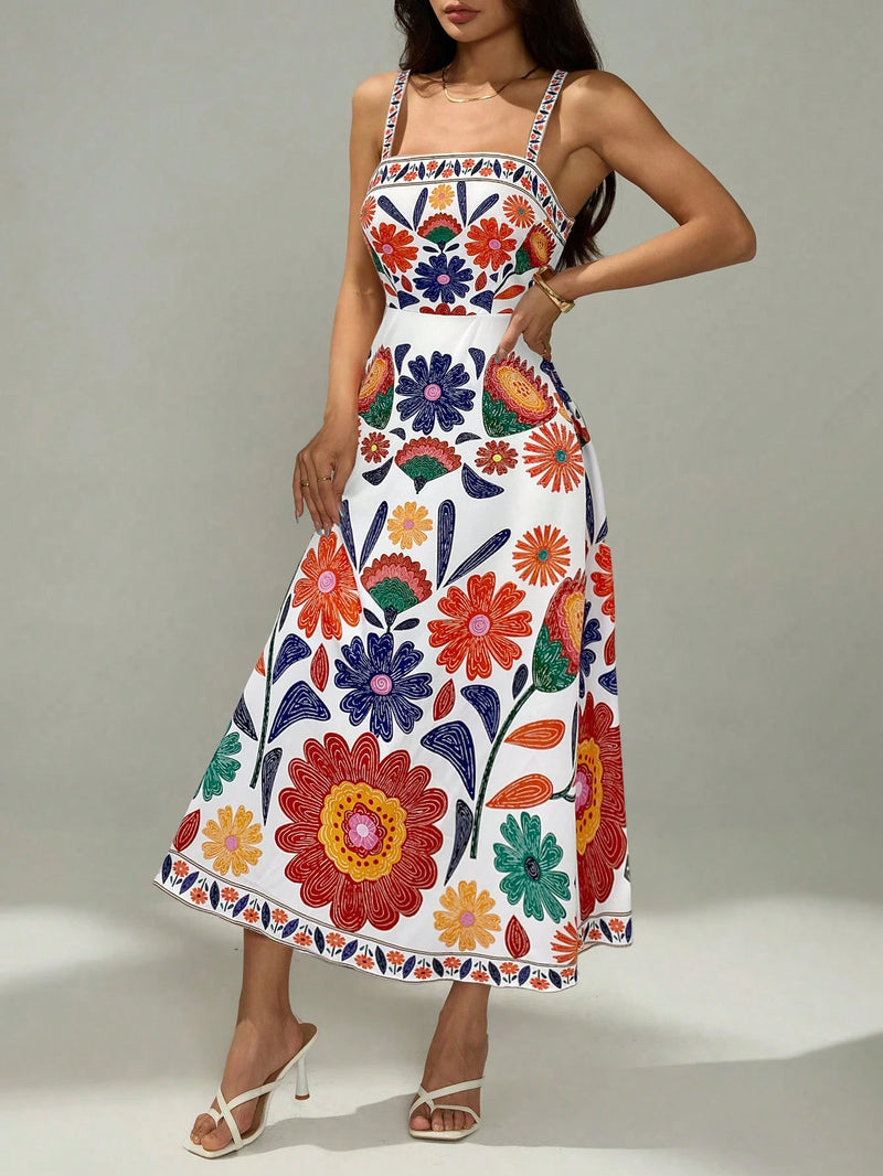 Vestido Casual de Veraneio Floral com Cintura Franzida