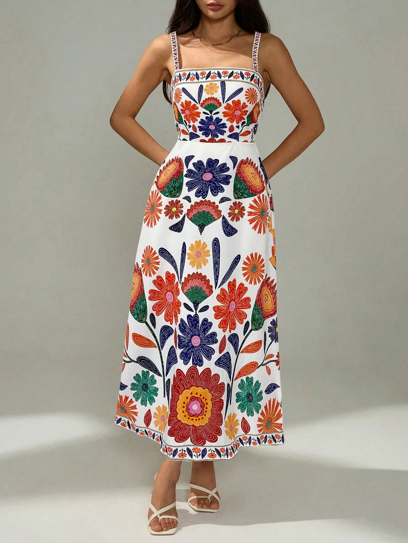 Vestido Casual de Veraneio Floral com Cintura Franzida